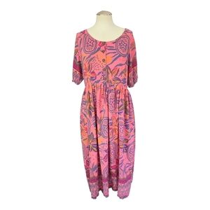 Rainbow-Jo Boho Print Midi Dress w/ Pockets – Size Medium, 100% Rayon